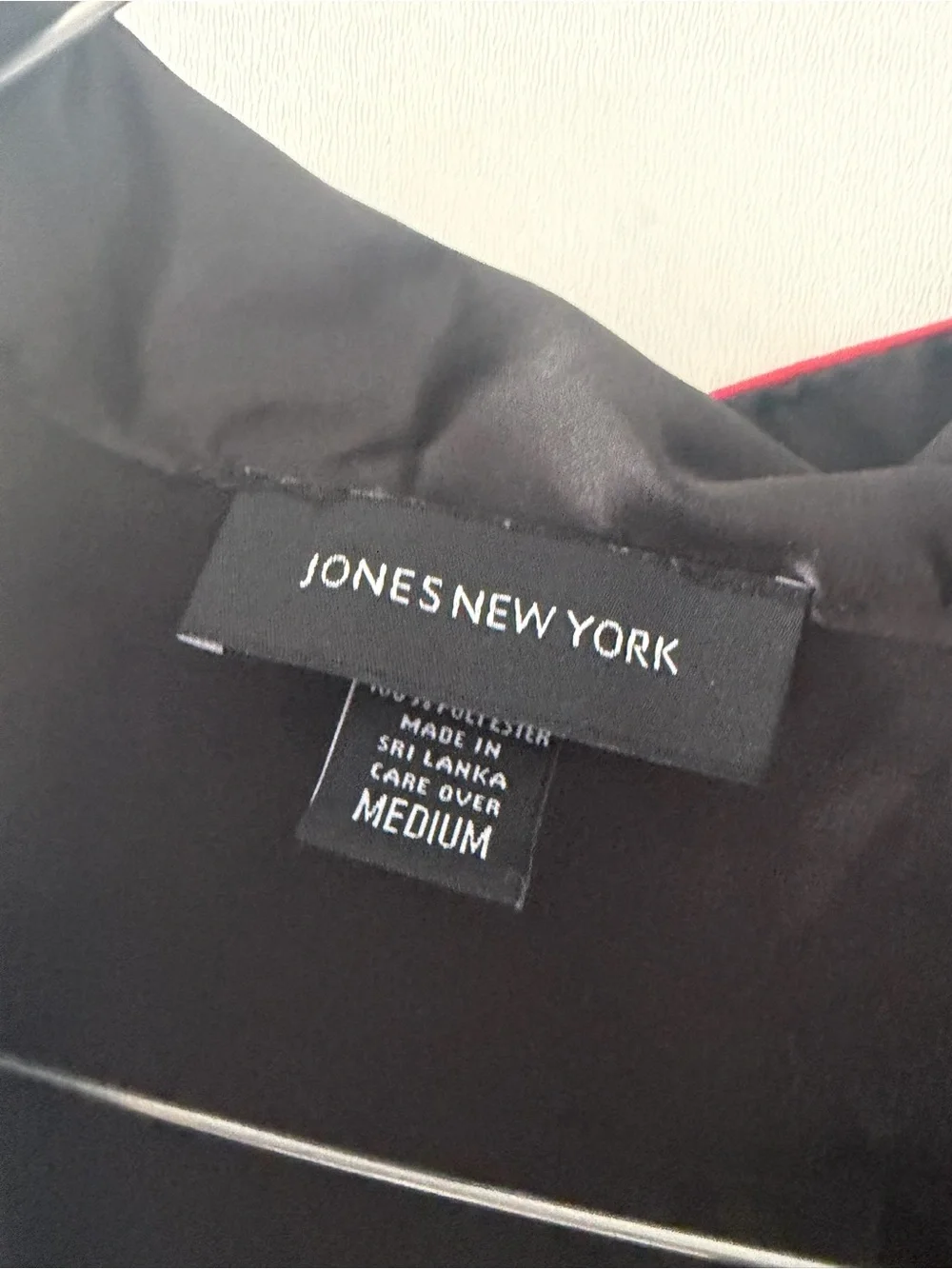 Jones New York Black Satin Robe with Red Trim